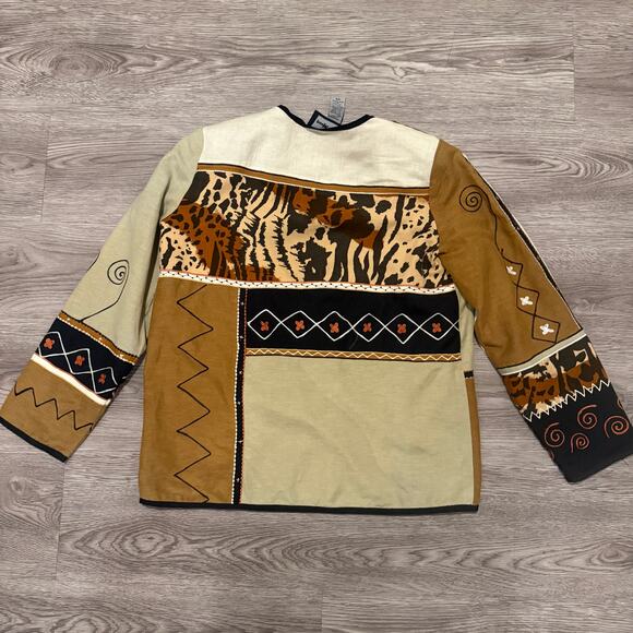 Vintage Indigo Moon Patchwork Boho Jacket XS Oversized Artsy Indie Cotton Linen - Picture 2 of 8